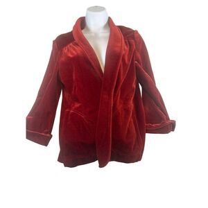 ACT III Red Velvet Vintage Blazer Open Front Shawl Collar Pockets Cuffed Sleeves